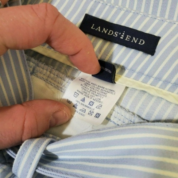 Women's Size 16P petite Lands' End Cropped Pants Capris blue white striped new - Picture 2 of 7
